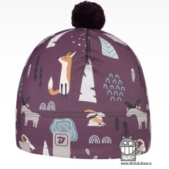 Flavio - zimní funkční čepice - vzor 170 - vínová - lesní zvířátka
