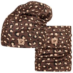 Set fleecové čepice a nákrčníku Yetti - vzor 53 - hnědá - leopard