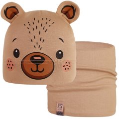 Dětská bavlněná čepice s nákrčníkem Zoo - zvířátka - vzor 06 - cappuccino - medvídek