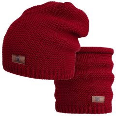 Čepice pletená a nákrčník Colors set - vzor 044 - bordó