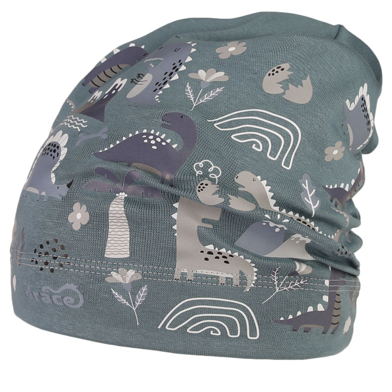 Spadlá bavlněná čepice Pepe - vzor 04 - zelenomodrá tmavá - dino