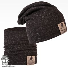 Bavlněná čepice s nákrčníkem Pastels DOUBLE set - vzor 29 - antracit / melír