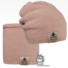Čepice pletená a nákrčník Colors set - vzor 33 - pudrová