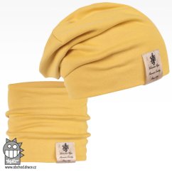Bavlněná čepice s nákrčníkem Pastels DOUBLE set - vzor 22 - hořčicová