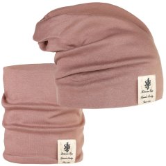 Bavlněná čepice s nákrčníkem Pastels DOUBLE set - vzor 49 - hnědo fialová
