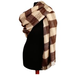 Dámská elegantní šála - vzor 015 - hnědá / béžová - kostka