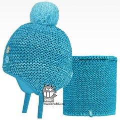 Laponka a nákrčník pletený Bambi set - vzor 16 - tyrkysová