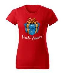 Dámské bavlněné tričko s potiskem - vzor 0009 - červená / Veselé Vánoce - dárek