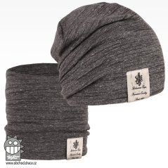 Bavlněná čepice s nákrčníkem Pastels DOUBLE set - vzor 39 - šedá / melír