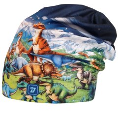 Fleecová čepice Yetti - vzor 47 - modrá - dinosauři