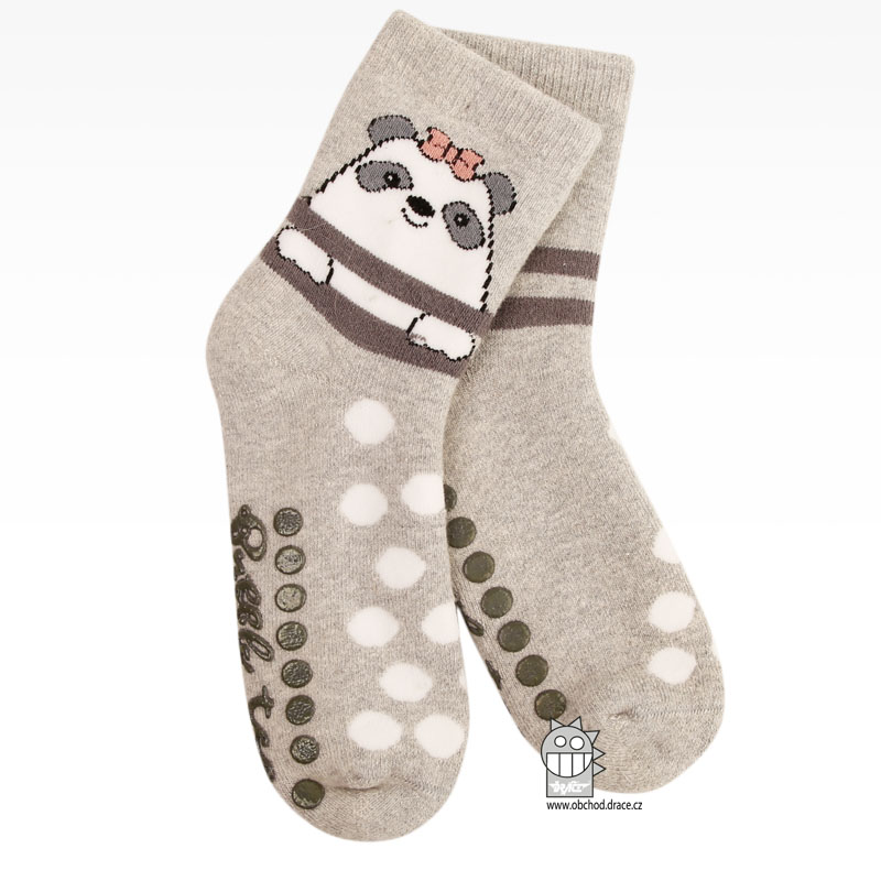 Dětské bavlněné termo ponožky - Arti - vzor 016 - světle šedá - panda