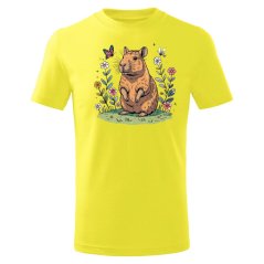 Dětské bavlněné tričko s potiskem - vzor 213 - citronová / Kapybara