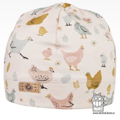 Bavlněná celopotištěná čepice - vzor 15 - béžová, slepičky