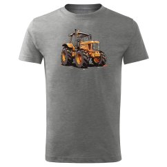 Dětské bavlněné tričko s potiskem - vzor 0009 - tmavě šedý melír / traktor