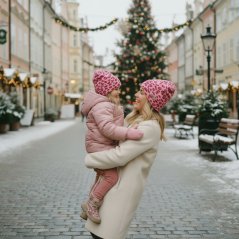 Merino pletená čepice a nákrčník Urban - vzor 22 - fialková / růžová - leopard
