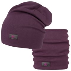 Bavlněná čepice s nákrčníkem Pastels DOUBLE set - vzor 56 - tmavě starofialová
