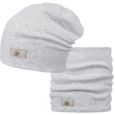 Bavlněná čepice s nákrčníkem Pastels DOUBLE set - vzor 67 - světle šedá melír