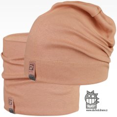 Set spadlé bavlněné čepice a nákrčníku Alan - vzor 20 - pudrová