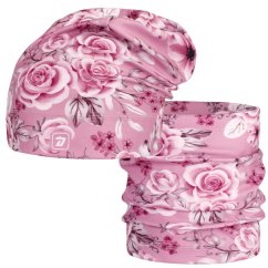 Set fleecové čepice a nákrčníku Yetti - vzor 39 - starorůžová - růže