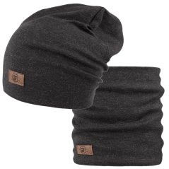 Bavlněná čepice s nákrčníkem Pastels DOUBLE set - vzor 70 - černá melír