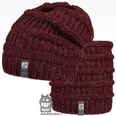 Čepice pletená a nákrčník Etna set - vzor 08 - vínová