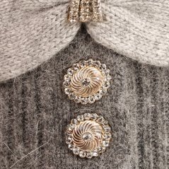 Dámská zimní pletená kašmírová čepice  - vzor 054 - šedá - s mašlí a kamínky