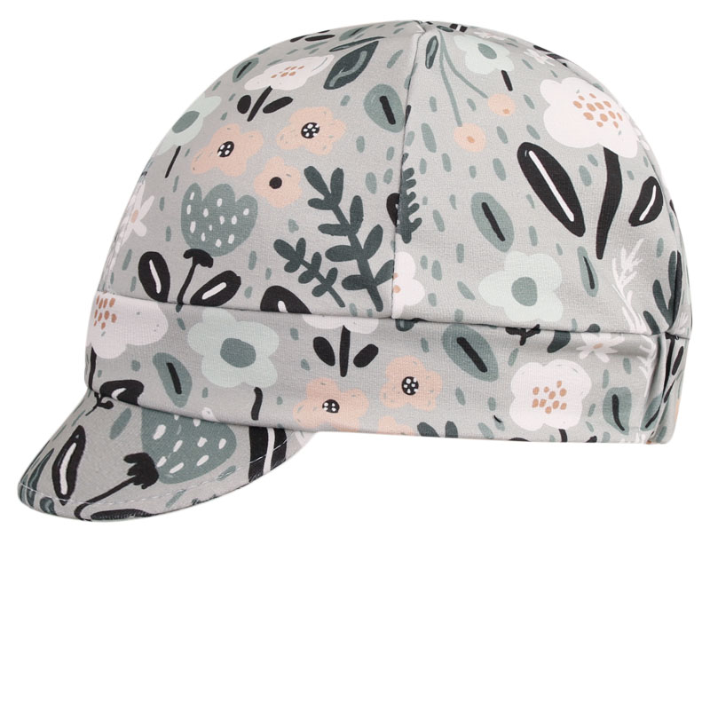 Dívčí bavlněný baret s kšiltem - vzor 12 - šedá - kytičky