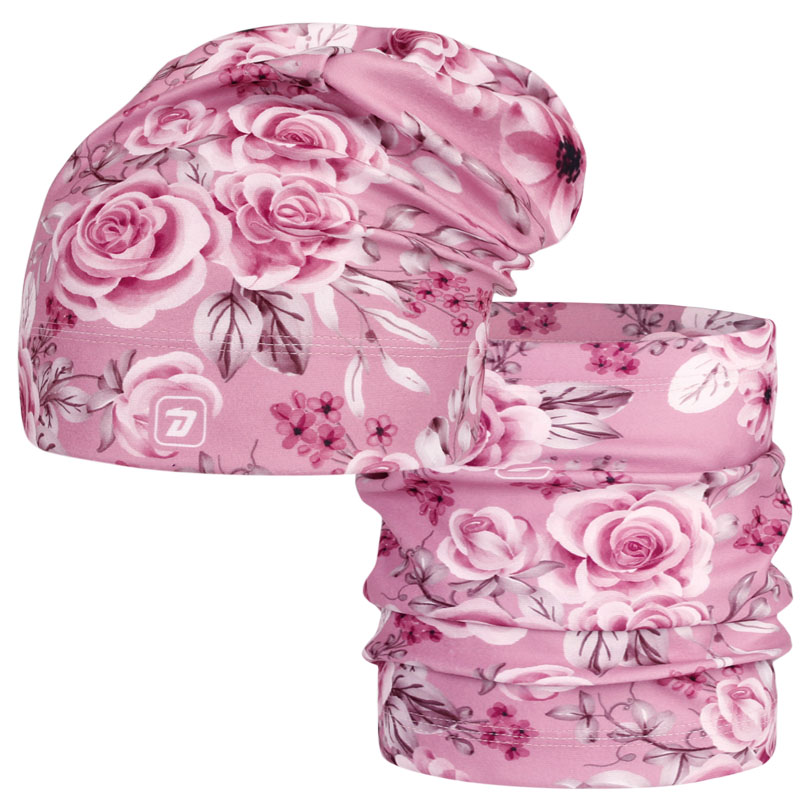 Set fleecové čepice a nákrčníku Yetti - vzor 39 - starorůžová - růže