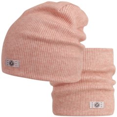 Spadlá čepice s nákrčníkem Rayon Rib set - vzor 004 - pudrová melír