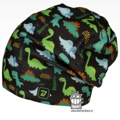 Fleecová čepice Yetti - vzor 02 - černá, zelená, dinosaur