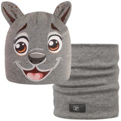 Dětská bavlněná čepice s nákrčníkem Zoo - zvířátka - vzor 13 - tmavě šedá - pejsek