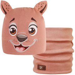Dětská bavlněná čepice s nákrčníkem Zoo - zvířátka - vzor 12 - pudrová - pejsek