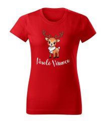 Dámské bavlněné tričko s potiskem - vzor 0012 - červená / Veselé Vánoce - sob