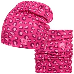 Set fleecové čepice a nákrčníku Yetti - vzor 57 - růžová - leopard