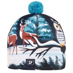 Flavio - zimní funkční čepice - vzor 185 -  tmavě modrá - zvířátka v lese