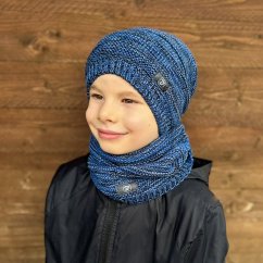 Čepice pletená a nákrčník Colors set - vzor 055 - modrá melír