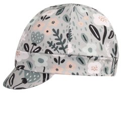 Dívčí bavlněný baret s kšiltem - vzor 12 - šedá - kytičky