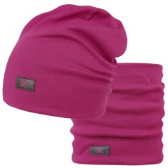 Bavlněná čepice s nákrčníkem Pastels DOUBLE set - vzor 55 - fuchsiová