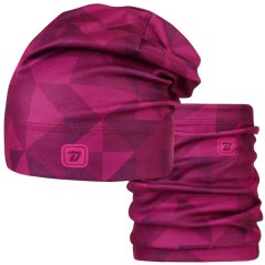 Set fleecové čepice a nákrčníku Yetti - vzor 60 - fialová - trojůhelníky