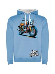 Dětská mikina s kapucí Urban - vzor 010 - nebesky modrá/bílá / Motorka
