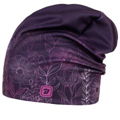 Fleecová čepice Yetti - vzor 49 - tmavě fialová - květiny