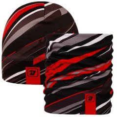 Set funkční čepice a nákrčníku Bruno - vzor 019 - černá / šedá / červená - abstrakt
