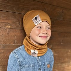 Bavlněná čepice s nákrčníkem Pastels DOUBLE set - vzor 47 - jantarová