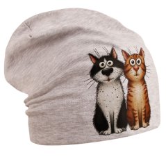 Spadlá bavlněná čepice Pepe - vzor 45 - světle šedá melír - kočičky kamarádky