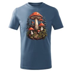 Dětské bavlněné tričko s potiskem - vzor 187 - denim / Houby