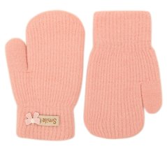 Dětské pletené palcové rukavice 2 - 4 roky - vzor 093 - světle růžová - mašlička