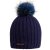 Dámská zimní pletená kašmírová čepice  - vzor 062 - tmavě modrá - bambule z pravé kožešiny
