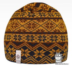 Merino pletená čepice Oslo - vzor 10 - modrá / hořicová