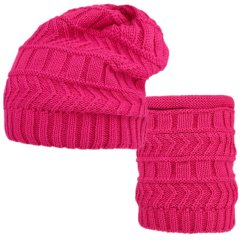 Pletená čepice a nákrčník Charm - vzor 012 - tmavá starorůžová