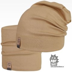Set spadlé bavlněné čepice a nákrčníku Alan - vzor 19 - cappuccino